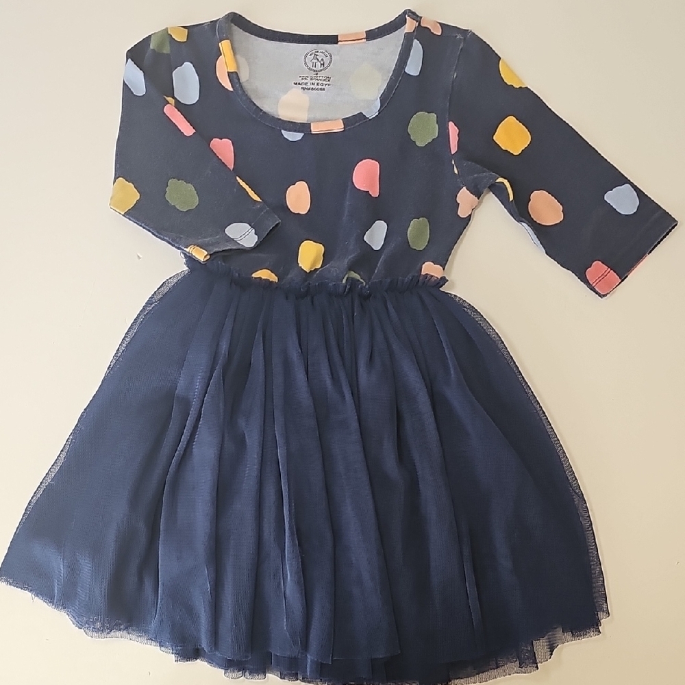 Taylor Joelle Girls 4 Navy Tulle Dress with Multicolor Spots